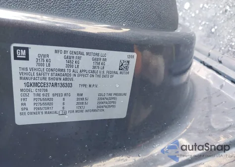 2010 GMC Yukon Slt from USA, damaged, VIN 1GKMCCE37AR136303